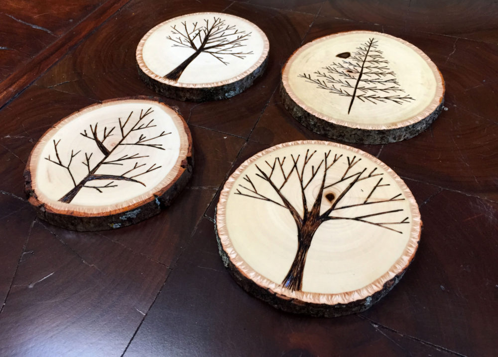 Wood Burned Trees Single Rustic Coaster