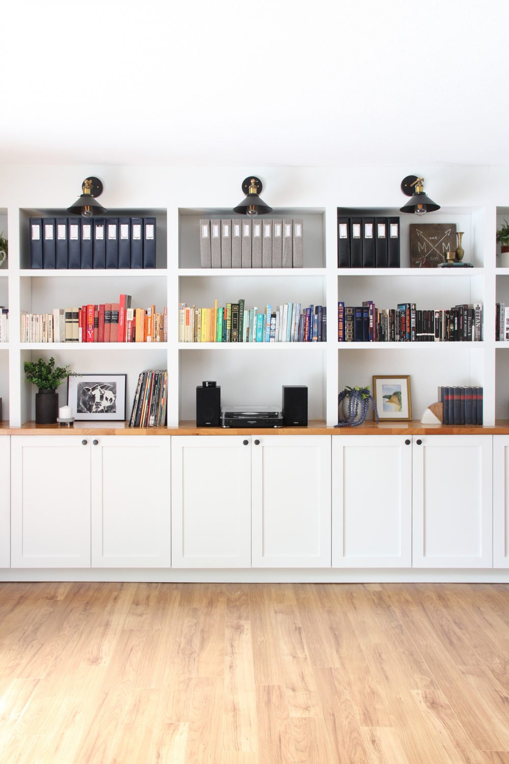 Hand Crafted Built-In Wall Shelving With Base Cabinet With Doors by The  Plane Edge, LLC