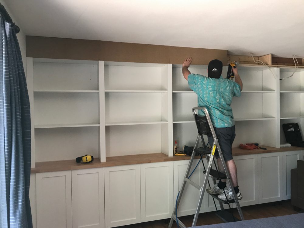 Hand Crafted Built-In Wall Shelving With Base Cabinet With Doors by The  Plane Edge, LLC